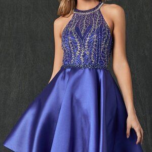 NEW SLEEVELESS BABY DOLL POLYESTER DRESS EMBROIDERED WITH RHINESTONES JT 785